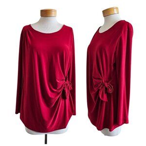 Ciara Sun Woo Apple Red Twist Knot Stretchy Slinky Long Sleeve Tunic Blouse 1X